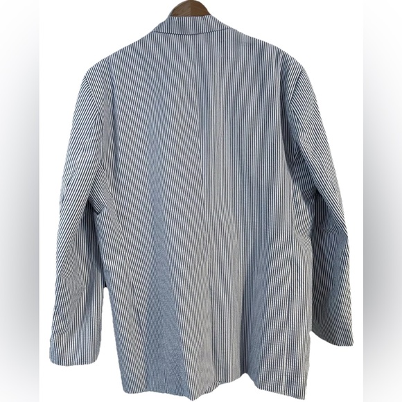 Studio Suits 44L Handcrafted Caccioppoli Seersucker Blazer Blue White Stripe NEW - Picture 2 of 10